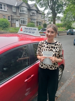 Huge congratulations go to Ellie, who passed her test this morning with just 5 driver faults.<br />
I can´t tell you how proud I am of this young lady. It´s taken a few attempts to pass, as she suffers very badly from nerves and she thought she´d never see the day of ever passing. Her determination to get back up after numerous knock-downs has been amazing with the desire to keep lear