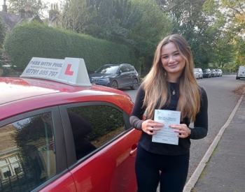 Huge congratulations go to Kitty, who passed her driving test this morning in Buxton at the first attempt and with only 2 driving faults. She joins my exclusive club of passing both theory and practical test 1st time.<br />
It´s been an absolute pleasure taking you for lessons. Enjoy your independence and stay safe 👏👏👏👏👏